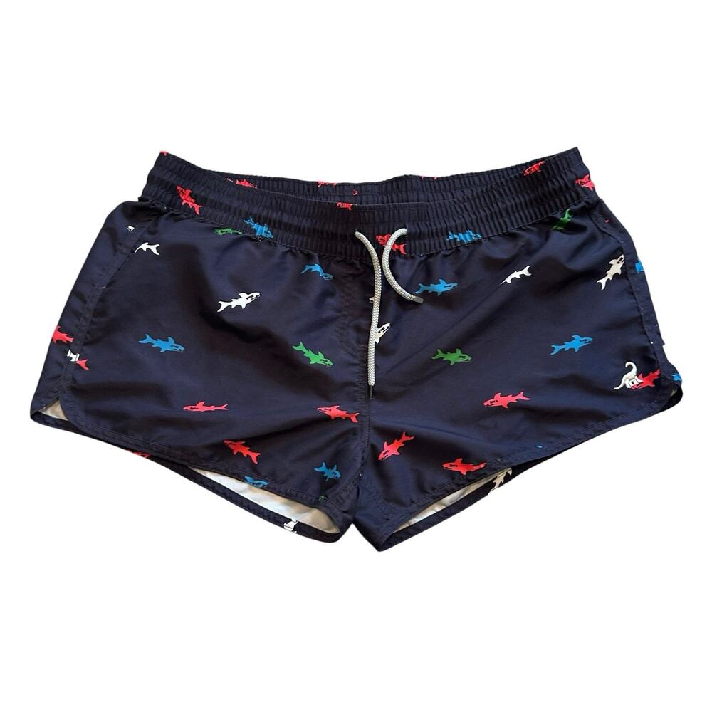 Surf Cuz Navy Shark Print Swim Trunks Drawstring XL Vacation Beach